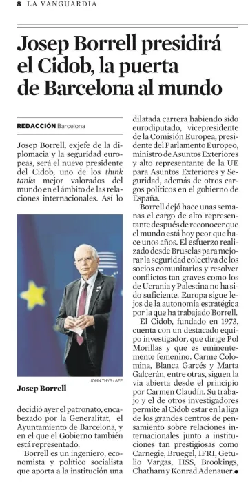 Josep Borrell presidirá el Cidob, la puerta de Barcelona al mundo 